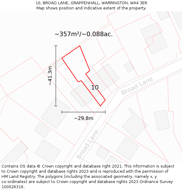 10, BROAD LANE, GRAPPENHALL, WARRINGTON, WA4 3ER: Plot and title map