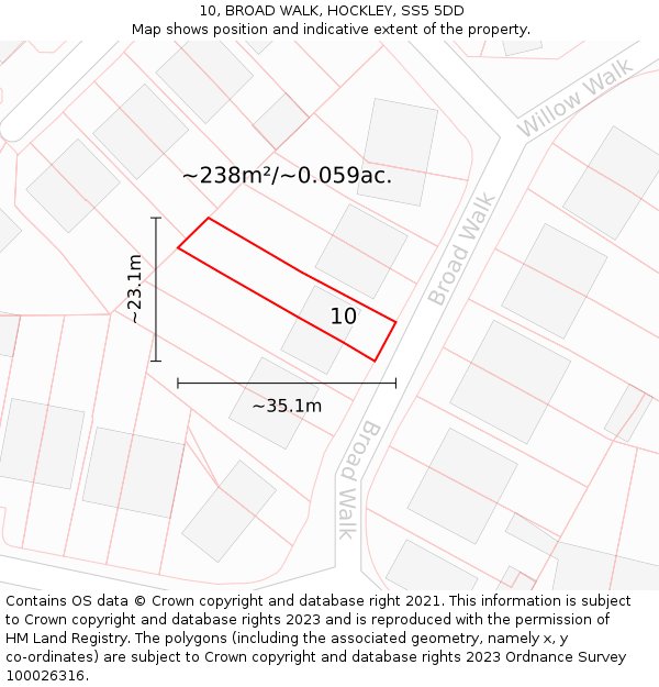 10, BROAD WALK, HOCKLEY, SS5 5DD: Plot and title map