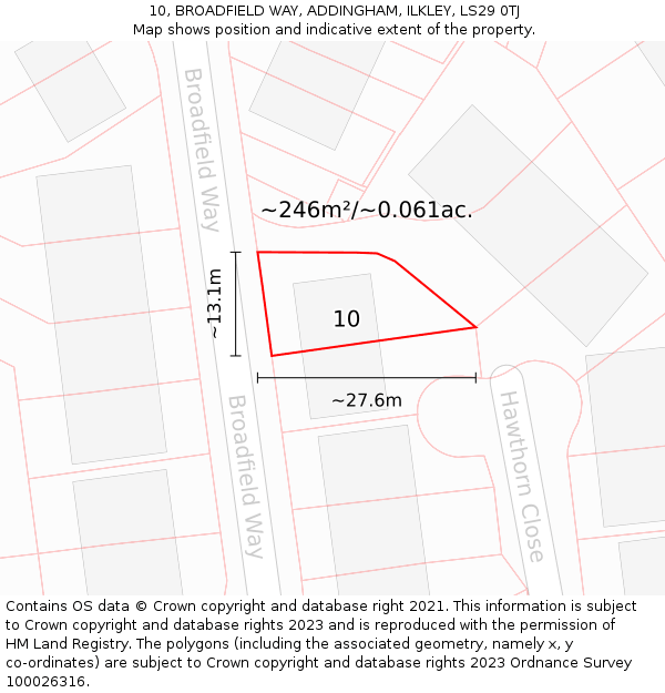 10, BROADFIELD WAY, ADDINGHAM, ILKLEY, LS29 0TJ: Plot and title map