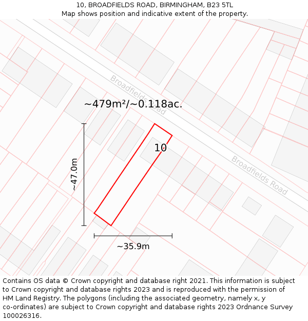 10, BROADFIELDS ROAD, BIRMINGHAM, B23 5TL: Plot and title map