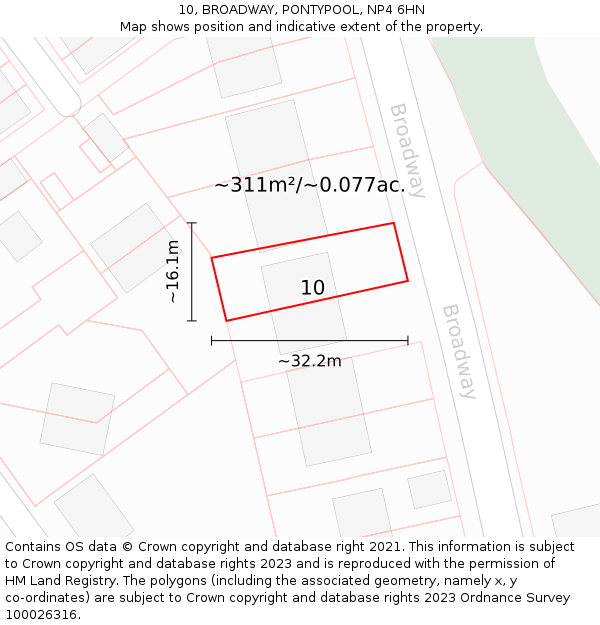 10, BROADWAY, PONTYPOOL, NP4 6HN: Plot and title map