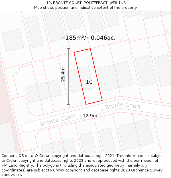 10, BRONTE COURT, PONTEFRACT, WF8 1NR: Plot and title map