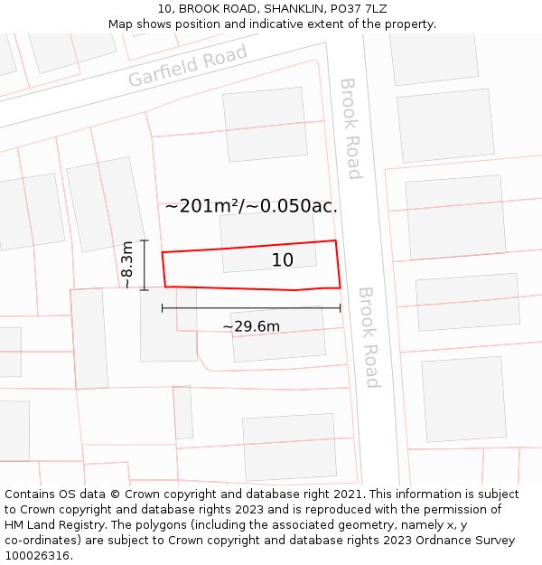 10, BROOK ROAD, SHANKLIN, PO37 7LZ: Plot and title map