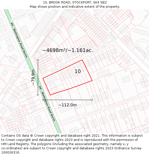 10, BROOK ROAD, STOCKPORT, SK4 5BZ: Plot and title map