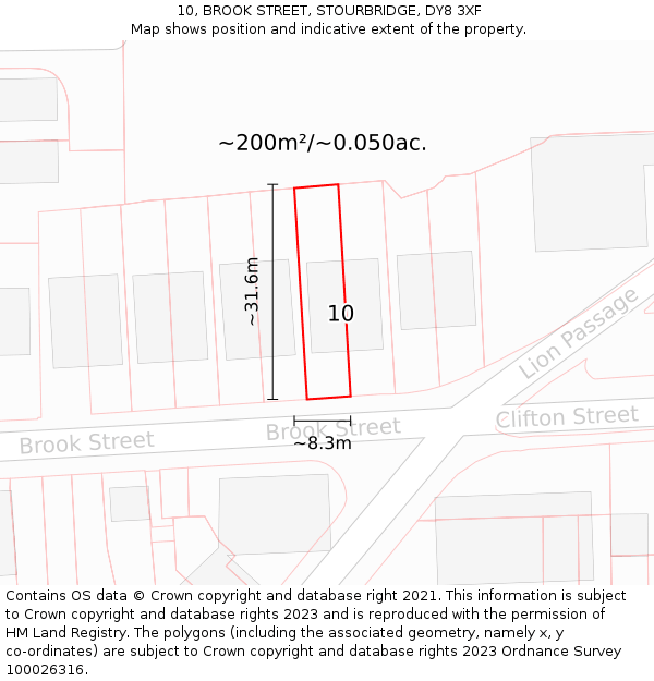 10, BROOK STREET, STOURBRIDGE, DY8 3XF: Plot and title map