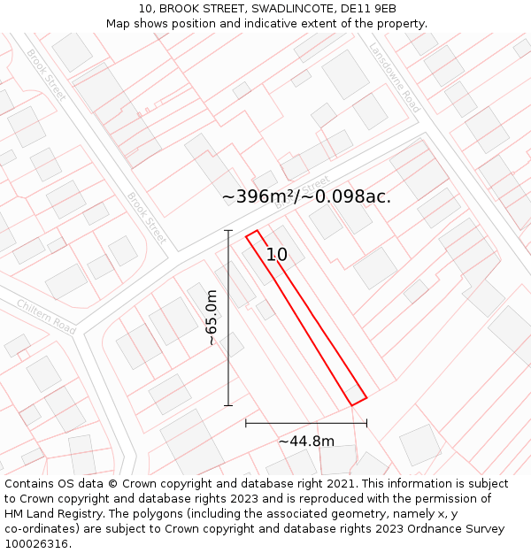 10, BROOK STREET, SWADLINCOTE, DE11 9EB: Plot and title map