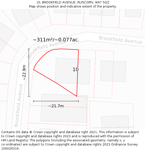 10, BROOKFIELD AVENUE, RUNCORN, WA7 5QZ: Plot and title map