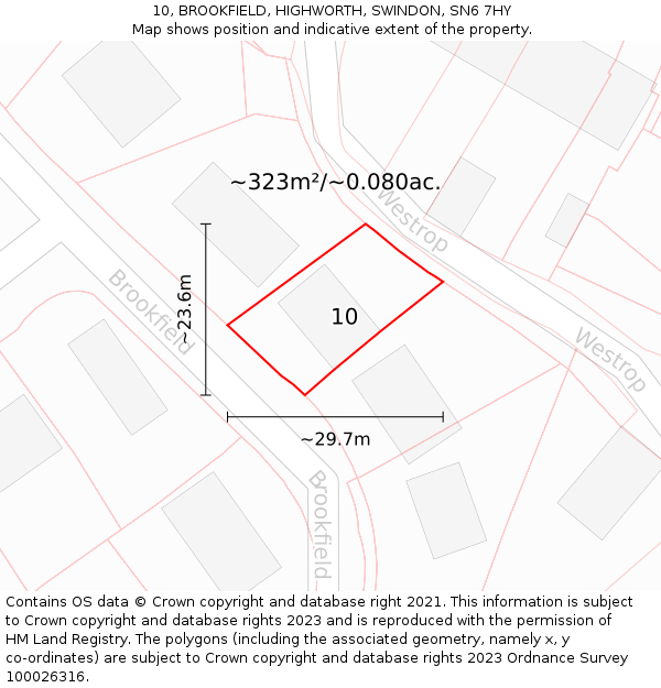 10, BROOKFIELD, HIGHWORTH, SWINDON, SN6 7HY: Plot and title map