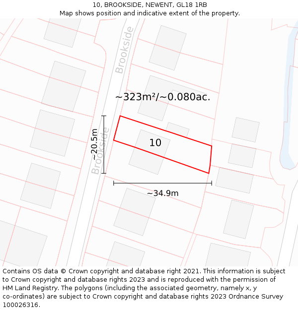 10, BROOKSIDE, NEWENT, GL18 1RB: Plot and title map