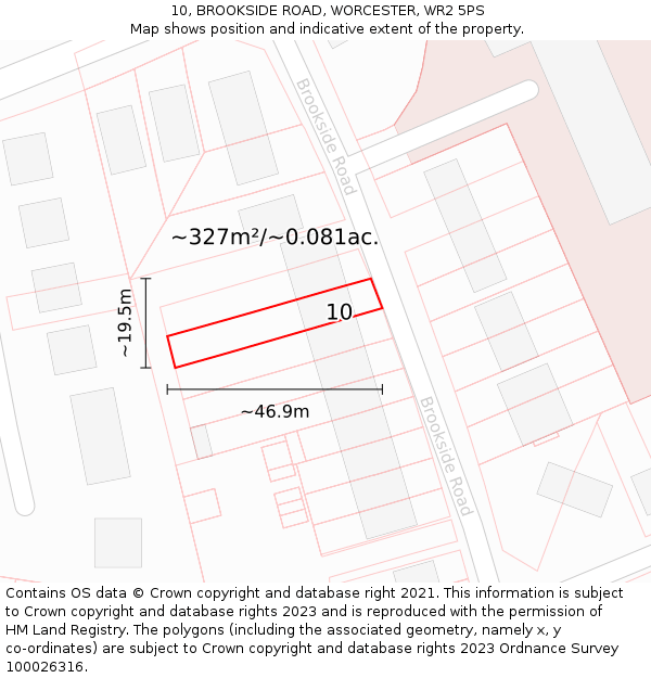 10, BROOKSIDE ROAD, WORCESTER, WR2 5PS: Plot and title map