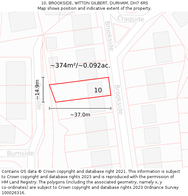 10, BROOKSIDE, WITTON GILBERT, DURHAM, DH7 6RS: Plot and title map