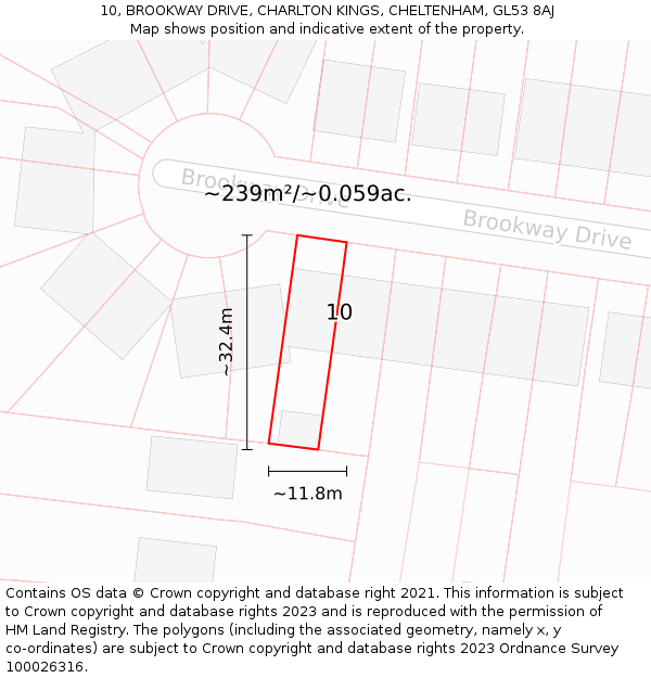 10, BROOKWAY DRIVE, CHARLTON KINGS, CHELTENHAM, GL53 8AJ: Plot and title map