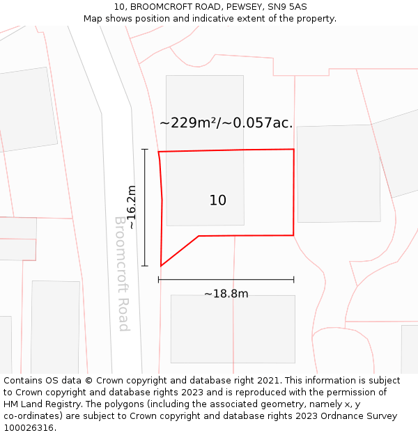 10, BROOMCROFT ROAD, PEWSEY, SN9 5AS: Plot and title map