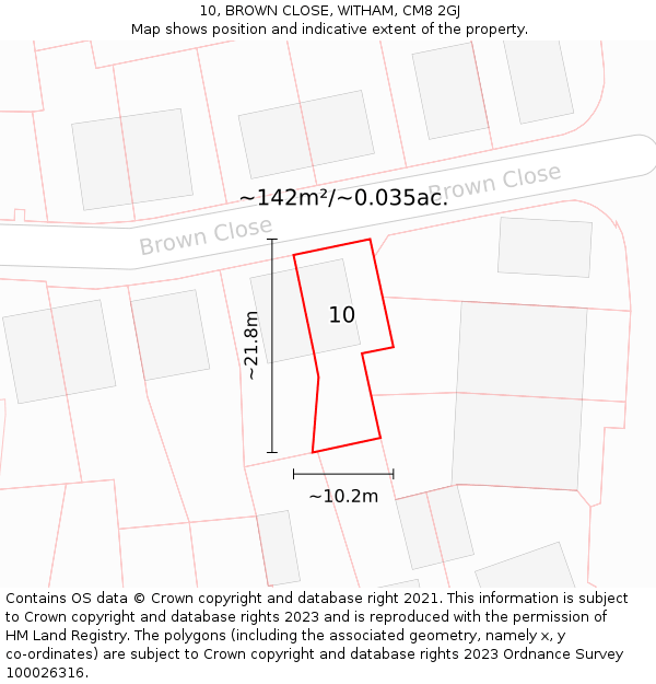 10, BROWN CLOSE, WITHAM, CM8 2GJ: Plot and title map