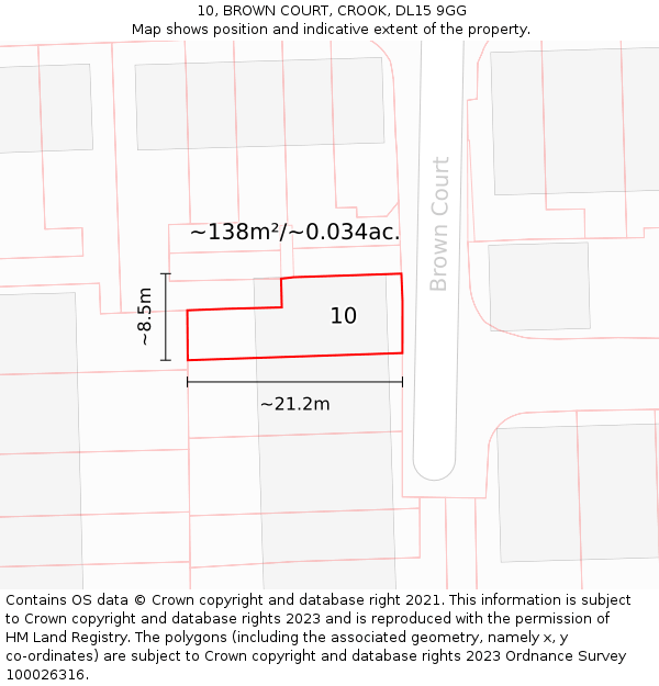 10, BROWN COURT, CROOK, DL15 9GG: Plot and title map