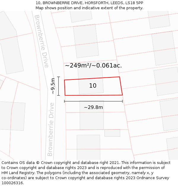 10, BROWNBERRIE DRIVE, HORSFORTH, LEEDS, LS18 5PP: Plot and title map