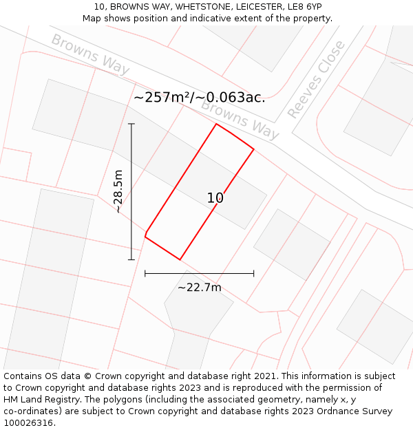 10, BROWNS WAY, WHETSTONE, LEICESTER, LE8 6YP: Plot and title map