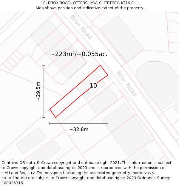 10, BROX ROAD, OTTERSHAW, CHERTSEY, KT16 0HL: Plot and title map