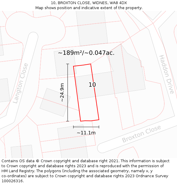 10, BROXTON CLOSE, WIDNES, WA8 4DX: Plot and title map