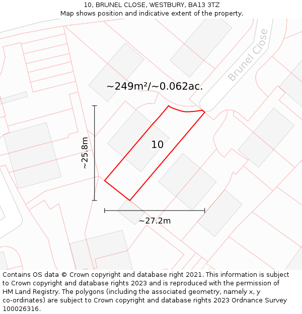 10, BRUNEL CLOSE, WESTBURY, BA13 3TZ: Plot and title map