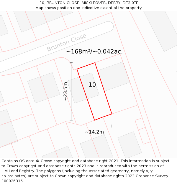 10, BRUNTON CLOSE, MICKLEOVER, DERBY, DE3 0TE: Plot and title map