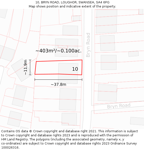 10, BRYN ROAD, LOUGHOR, SWANSEA, SA4 6PG: Plot and title map