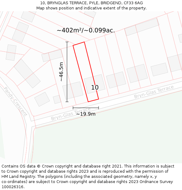 10, BRYNGLAS TERRACE, PYLE, BRIDGEND, CF33 6AG: Plot and title map