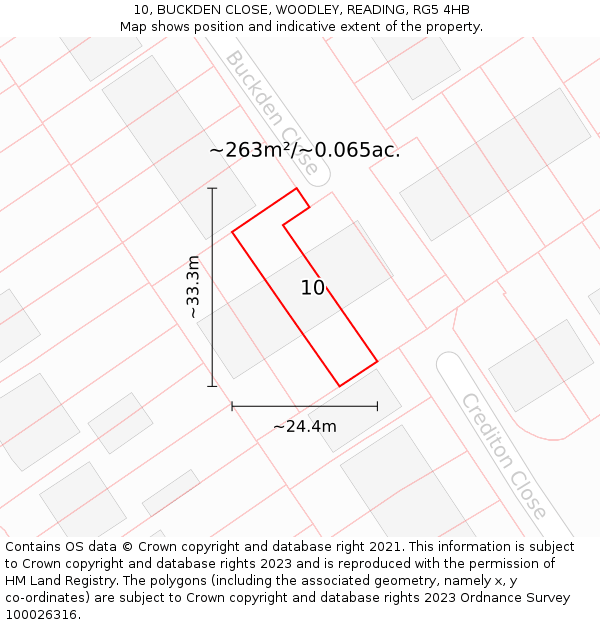 10, BUCKDEN CLOSE, WOODLEY, READING, RG5 4HB: Plot and title map