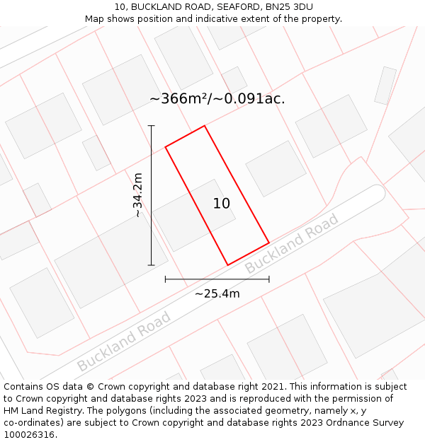 10, BUCKLAND ROAD, SEAFORD, BN25 3DU: Plot and title map