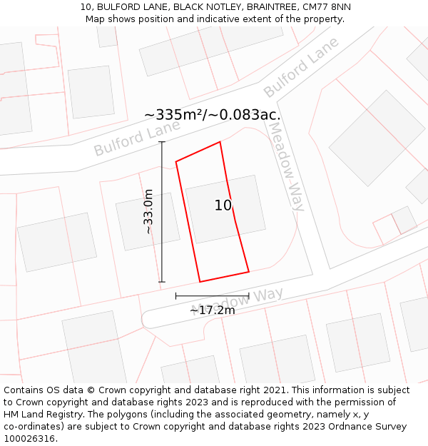 10, BULFORD LANE, BLACK NOTLEY, BRAINTREE, CM77 8NN: Plot and title map