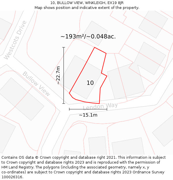 10, BULLOW VIEW, WINKLEIGH, EX19 8JR: Plot and title map