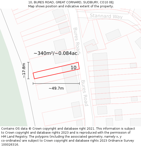 10, BURES ROAD, GREAT CORNARD, SUDBURY, CO10 0EJ: Plot and title map