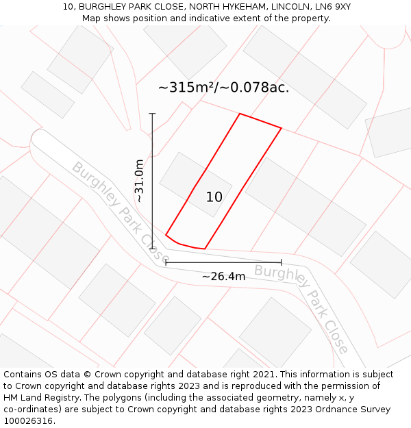 10, BURGHLEY PARK CLOSE, NORTH HYKEHAM, LINCOLN, LN6 9XY: Plot and title map