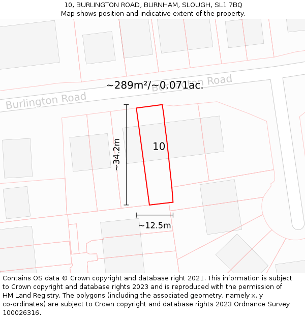 10, BURLINGTON ROAD, BURNHAM, SLOUGH, SL1 7BQ: Plot and title map