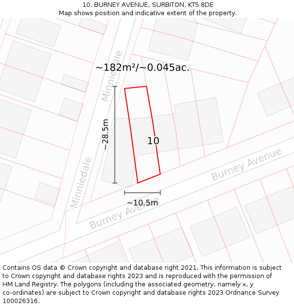 10, BURNEY AVENUE, SURBITON, KT5 8DE: Plot and title map