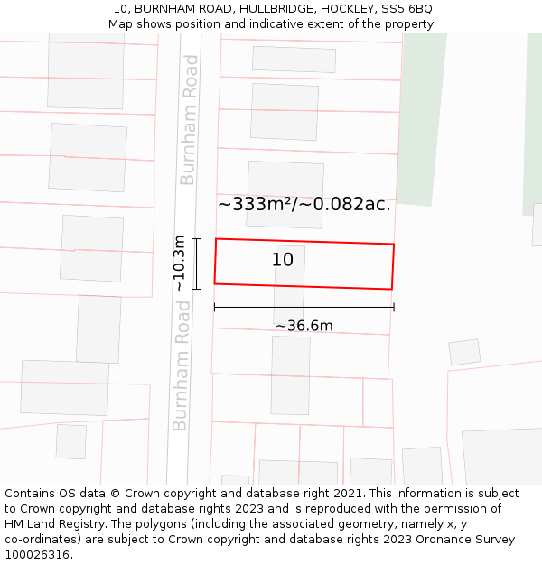 10, BURNHAM ROAD, HULLBRIDGE, HOCKLEY, SS5 6BQ: Plot and title map