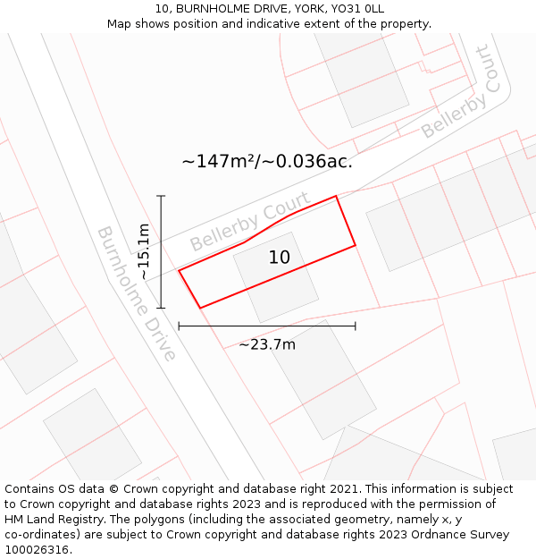 10, BURNHOLME DRIVE, YORK, YO31 0LL: Plot and title map