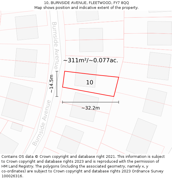 10, BURNSIDE AVENUE, FLEETWOOD, FY7 8QQ: Plot and title map