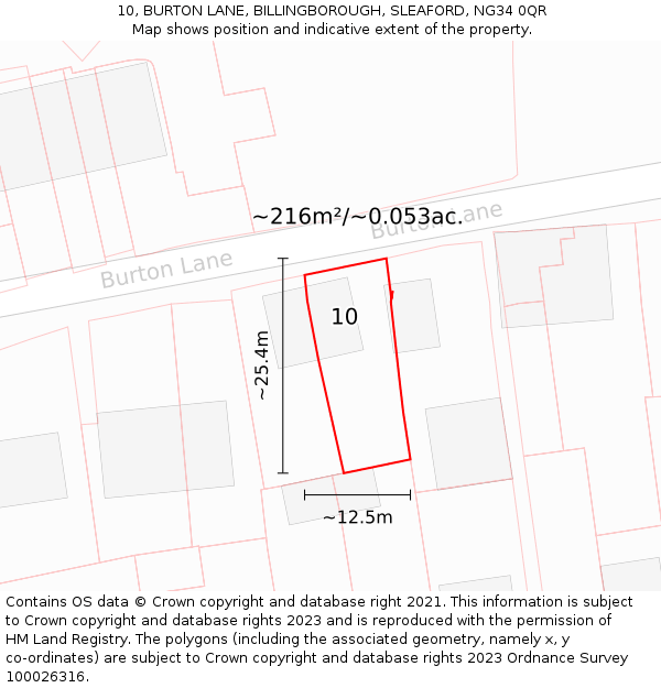 10, BURTON LANE, BILLINGBOROUGH, SLEAFORD, NG34 0QR: Plot and title map