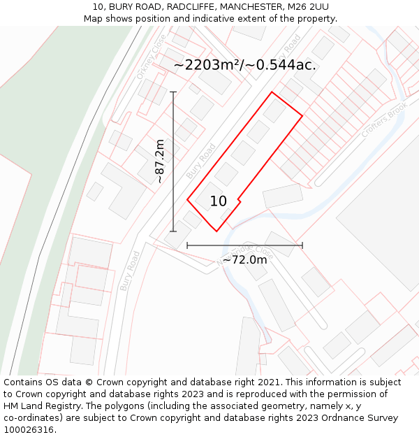 10, BURY ROAD, RADCLIFFE, MANCHESTER, M26 2UU: Plot and title map