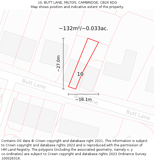 10, BUTT LANE, MILTON, CAMBRIDGE, CB24 6DG: Plot and title map