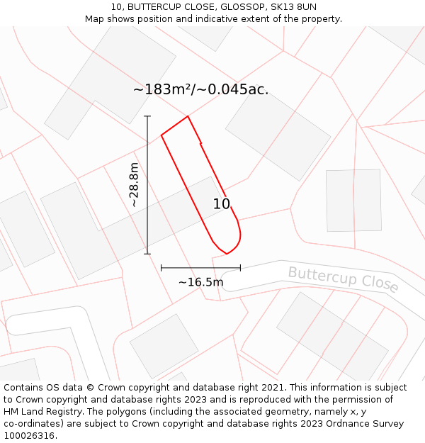 10, BUTTERCUP CLOSE, GLOSSOP, SK13 8UN: Plot and title map