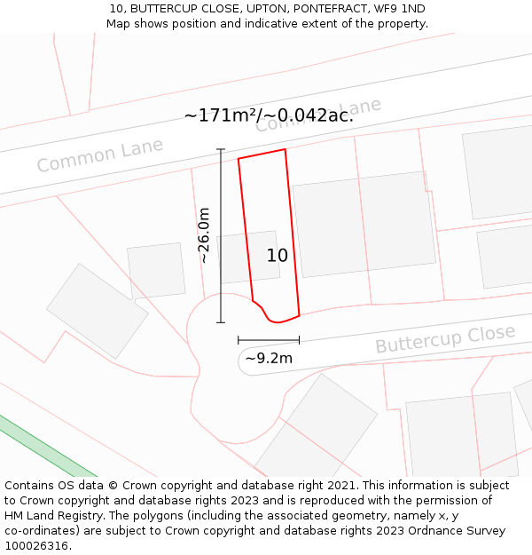 10, BUTTERCUP CLOSE, UPTON, PONTEFRACT, WF9 1ND: Plot and title map