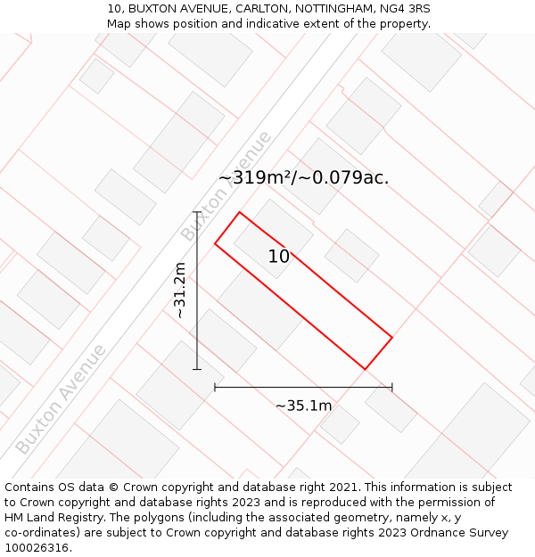 10, BUXTON AVENUE, CARLTON, NOTTINGHAM, NG4 3RS: Plot and title map