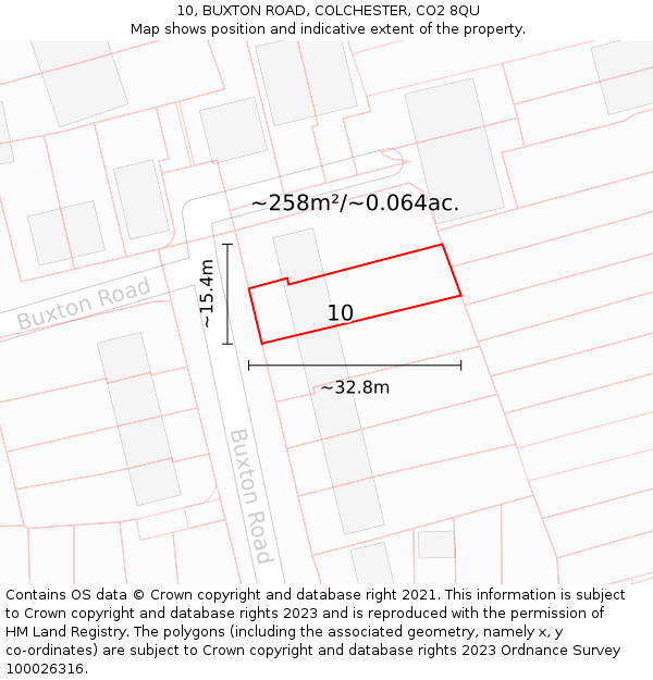 10, BUXTON ROAD, COLCHESTER, CO2 8QU: Plot and title map