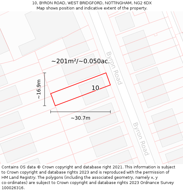 10, BYRON ROAD, WEST BRIDGFORD, NOTTINGHAM, NG2 6DX: Plot and title map