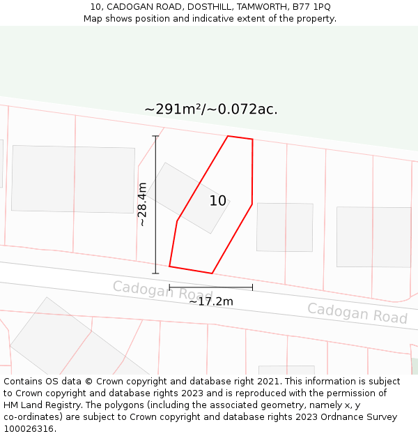 10, CADOGAN ROAD, DOSTHILL, TAMWORTH, B77 1PQ: Plot and title map