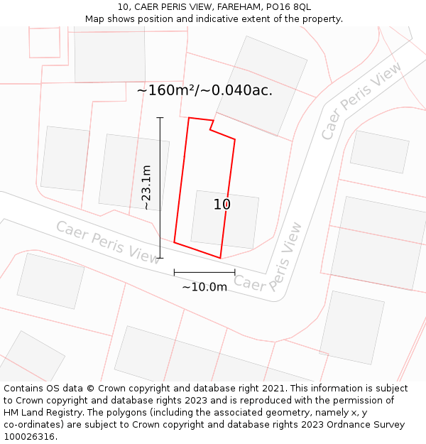 10, CAER PERIS VIEW, FAREHAM, PO16 8QL: Plot and title map