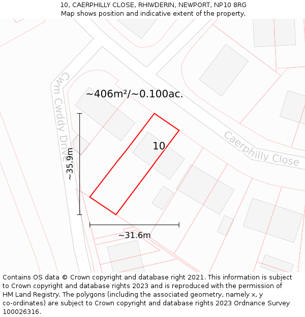 10, CAERPHILLY CLOSE, RHIWDERIN, NEWPORT, NP10 8RG: Plot and title map