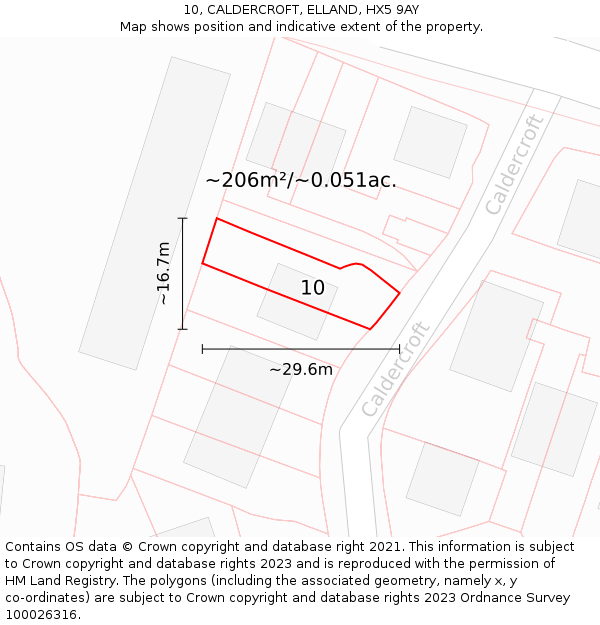 10, CALDERCROFT, ELLAND, HX5 9AY: Plot and title map